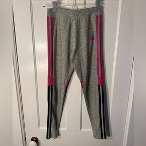 Adidas Girls L (14) Leggings, Heather Gray with Pink and Black Accents